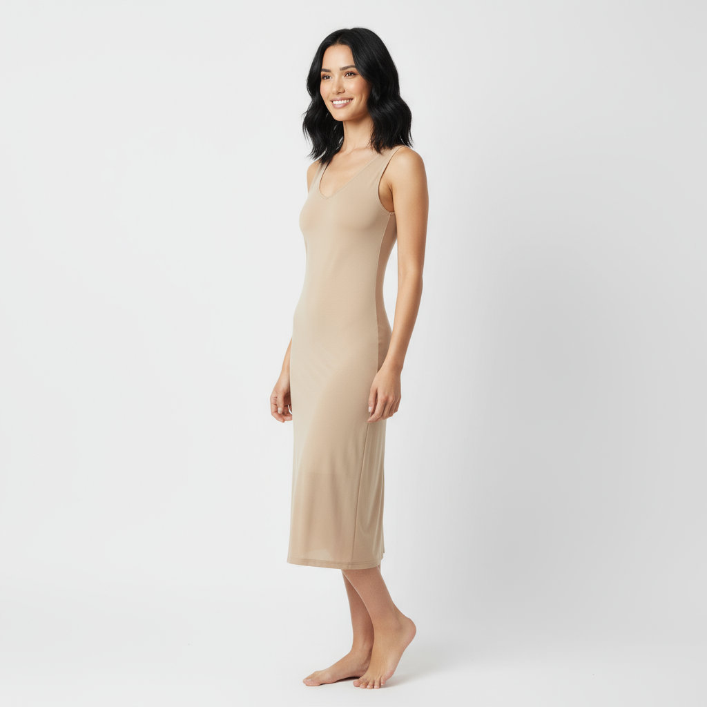 Langes hautfarbenes Unterkleid in Nude