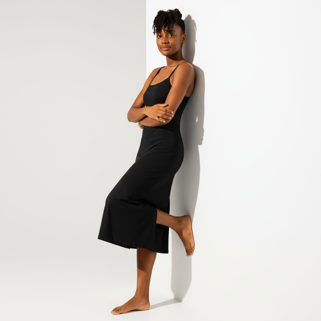 Schwarzes midilanges Unterkleid