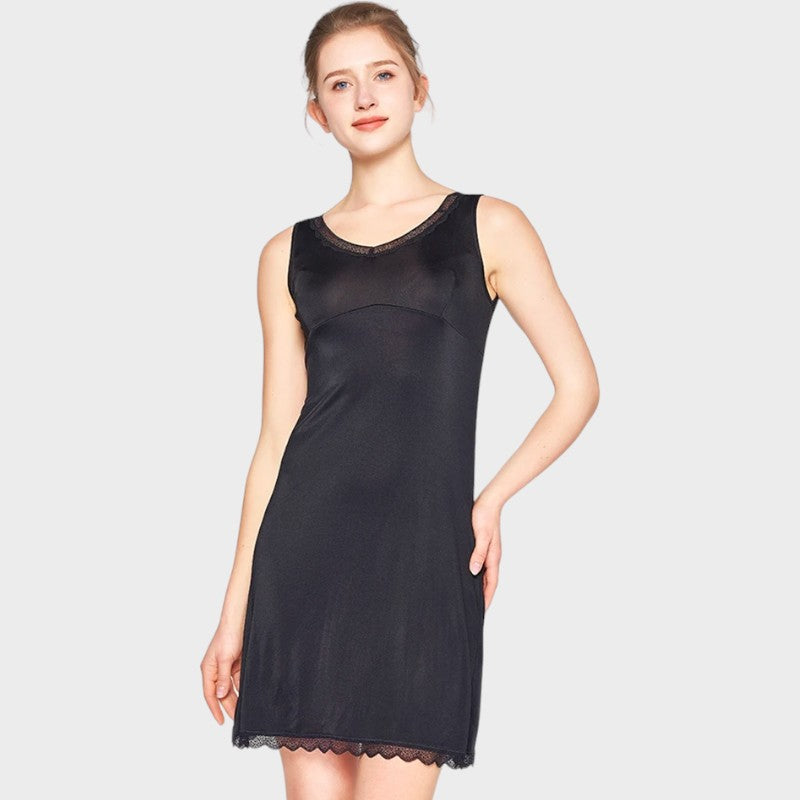 Schwarzes Seidenunterkleid Unterkleid Damen