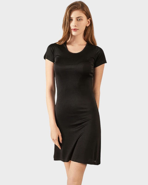 Schwarzes Unterkleid mit kurzen Ärmeln Unterkleid Damen